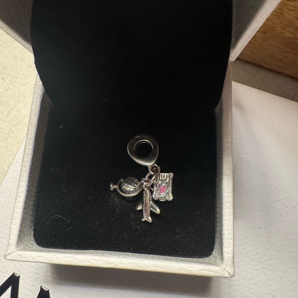 Pandora Travel Silver Charm with Pink Accents